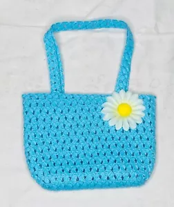 Girls Tea Party Dress Up Straw Blue Purse Daisy Flower Accent - Picture 1 of 3