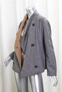GERARD DAREL Womens Heather Gray Wool Double-Breasted Jacket Pea Coat 34/S NEW - Picture 1 of 10