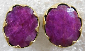 ARTISAN Gold Plated Bezel Frame Industrial RUBIES 14K GOLD Post EARRINGS Estate - Picture 1 of 3