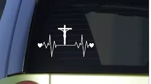 Cross heartbeat lifeline *I200* 8" wide Sticker decal christian jesus - Picture 1 of 1
