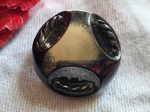 Bouton ancien en verre noir argenté  effet miroir Volume 2,2 cm D13O - Picture 1 of 5