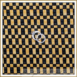 BonEful Fabric FQ Cotton Quilt Wood Block Check Square Black Gold Xmas Stripe UK - Picture 1 of 11