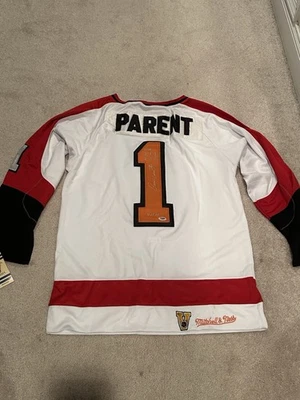 BERNIE PARENT AUTOGRAPHED MITCHELL & NESS NHL PHILADELPHIA FLYERS JERSEY PSA COA - Image 1 of 4