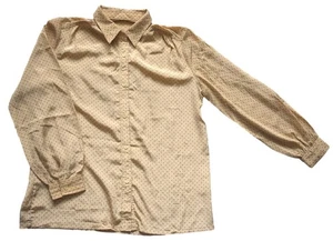 Vintage 80s Japanese Shirt Beige Pin Spot Polka Dot Retro Boho Indie 14 - Picture 1 of 2