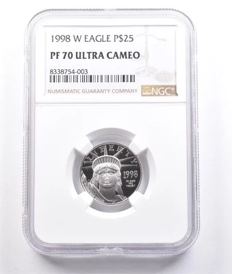 1998-W $25 American Platinum Eagle 1/4 Oz 0.25 Oz Platinum PF70 UCAM NGC *6782 - Image 1 of 3