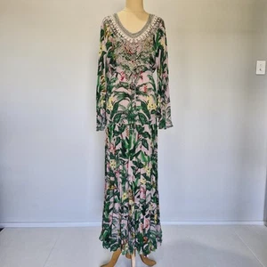 Czarina Friends Forever Multicolour Embellished Tropical Print Maxi Dress Size L - Picture 1 of 15