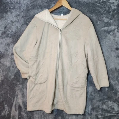 Chaqueta Uniqlo Mujer XL Tostado Crema Gamuza Imitación Polar Longline Abrigo Capucha Sherpa Foto 1 de 4