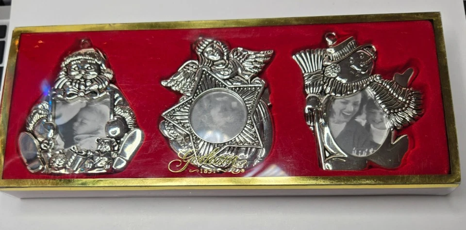 Gorham Marco de Fotos Plateado Adorno de Navidad Navidad Set de 3 Caja Nueva Foto 1 de 4