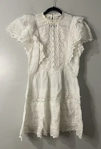 SEA NEW YORK Eyelet Mini Dress Size XS White Cotton NWT **MAJOR FLAWS** - Picture 1 of 6