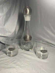 Nice Club BEAU RIVAGE Glass Liquor Bottle Decanter Set W Old Fashioned Glasses - Picture 1 of 4