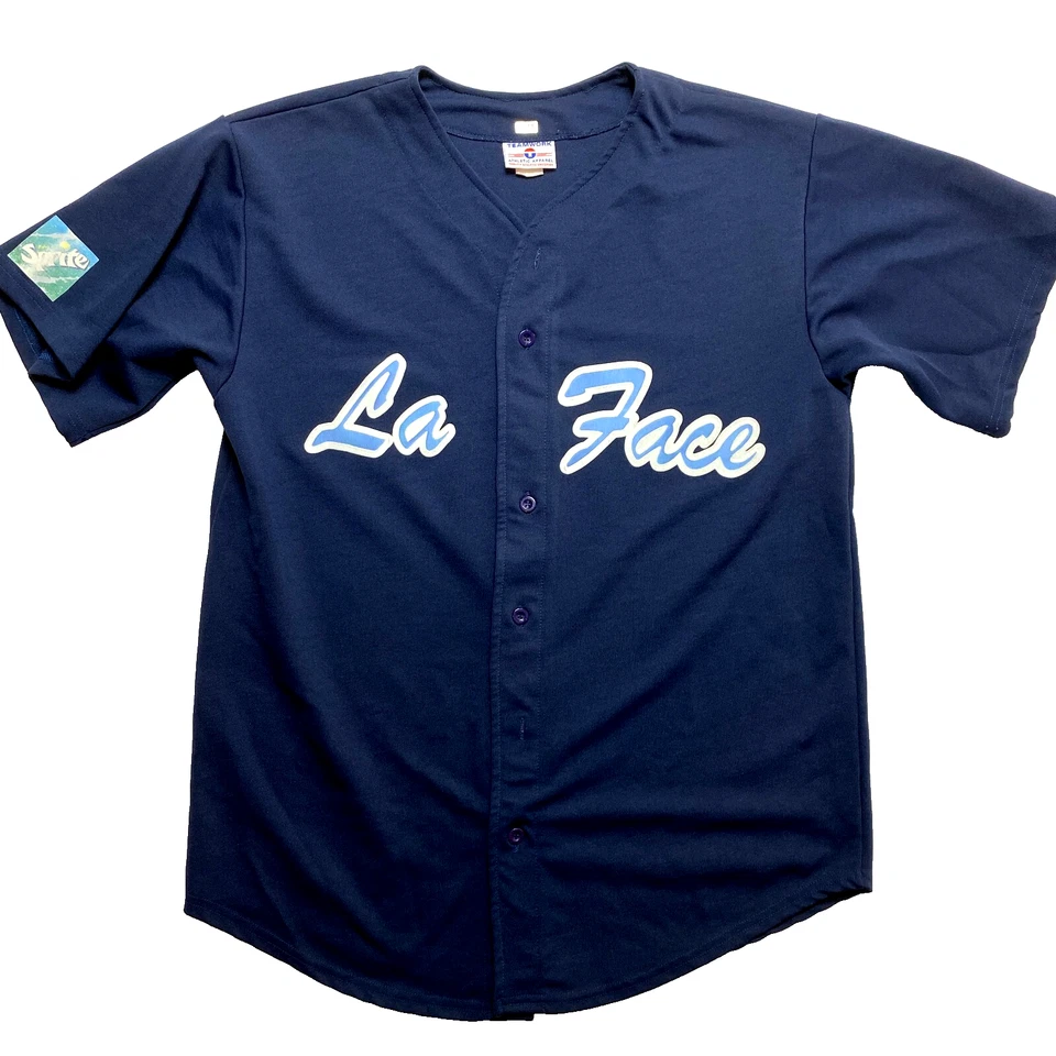 Camiseta masculina vintage La Face XL azul manga curta promocional Sprite MLB trabalho em equipe  - Imagem 1 de 4