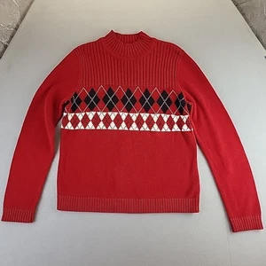 Liz Claiborne Crazy Horse Red Argyle Women's Sweater Vintage Medium VGUC - Picture 1 of 11
