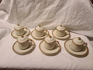 Lot 6 Fitz & Floyd Classique d'Or Porzellan Elfenbein Topf De Creme mit Teller Japan - Bild 1 von 13