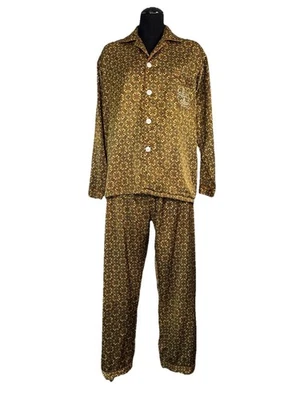 Vintage 60s Mens Pajamas Mustard Brown Print Flannel Chinese Size M Short - Image 1 of 4