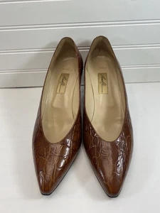 Preciosos Bombas Amalfi Monica Marrón Cocodrilo Cuero Repujado Hechos en Italia 12 B - Imagen 1 de 18