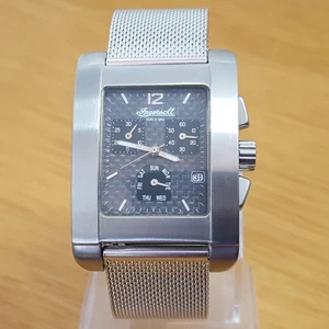 Mens Large Ingersoll Steel Mesh Black Carbon Fibre Chrono Tank Day Date Watch - Picture 1 of 10