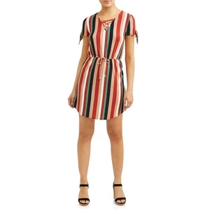 No Boundaries Juniors Lace Up Dress XL 15-17 Crochet Back Stripes Retro Fun - Picture 1 of 10
