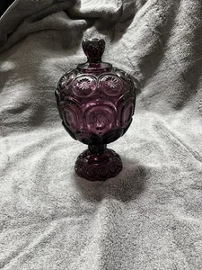 Vintage LE Smith Amethyst Moon and Stars Lidded Compote Candy Dish 8” - Picture 1 of 8