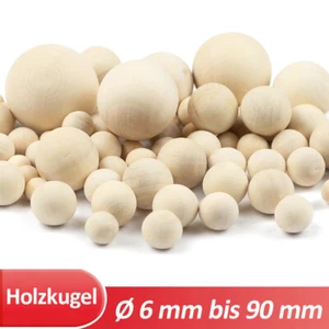 Ø 6mm-90mm Holzkugeln ohne Loch Bastelkugel DIY Naturholz Craft Sphere Supplies - Picture 1 of 9