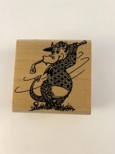 Monster Course Golfing Dragon 2” Wood Rubber Stamp Golf NEW - Picture 1 of 3