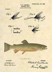 Señuelo de pesca trucha de arroyo estampado artístico con patente - antiguo vintage pesca con mosca - 852 - Imagen 1 de 3