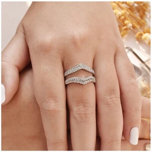 White Size 8 Bridal Ring Enhancer Guard Engagement Rings 925 Sterling Silver - Picture 1 of 8