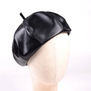 Women's genuine Leather Lambskin Beanie Beret Octagonal cap Newsboy hat/cap - Picture 1 of 10