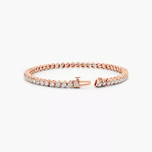 2ct Round Cut Real Natural Diamond Tennis Bracelet 14k Rose Gold 7" H/I-SI1/SI - Picture 1 of 5
