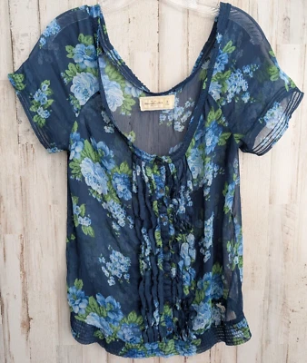 Top Babydoll Abercrombie Fitch M Gasa Transparente Volantes Azul Floral Cottagecore Foto 1 de 4