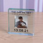 The Day We Met - New Baby - Personalised Photo Glass Block Ornament Gift 9cm