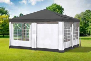 Gartenpavillon 4x4m Polyester Anthrazit Partyzelt Wasserdicht Fenster Festzelt - Bild 1 von 11