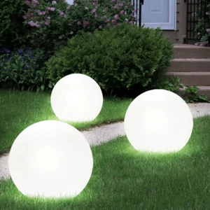 3er Set LED Solar Kugeln weiß Außen Steck Leuchten rund Garten Erdspieß Lampen - Bild 1 von 12
