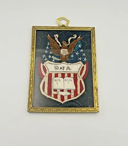 Eagle & Shield Patriotic Daughters of America Reverse Painted Glass Folk Art - Picture 1 of 7