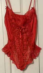 Vintage MADE IN USA TEDDY Bodysuit Teddy RED NYLON LACE SIZE MEDIUM - Picture 1 of 10