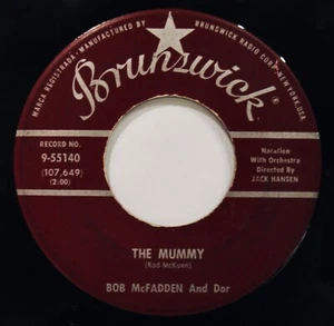 BOB McFADDEN and DOR~The Mummy~Halloween Novelty Rock 45 ✦ BRUNSWICK #9-55140 - Picture 1 of 2