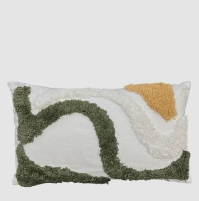 Jill Zarin Home Green White Abstract Shag Decorative Pillow 20" x 12" - Image 1 of 2