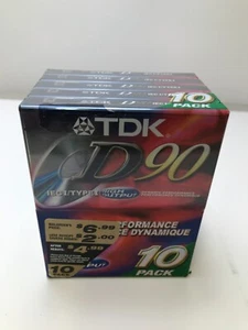 Paquete de 10 cintas de casete de audio de alta salida TDK D90 IECI/TIPO I nuevas selladas - Imagen 1 de 1