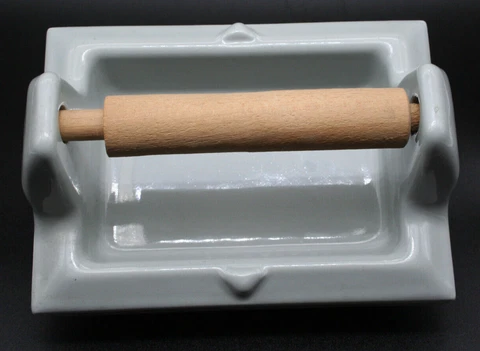 Grayish Blue NOS Fairfacts Art Deco / MCM Bathroom Toilet Paper Holder w/ Roller Cover