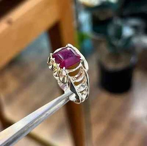 Emerald Cut Ruby Ring, Natural Ruby 925 Sterling Silver Yaqoot Ring For Men - Picture 1 of 4