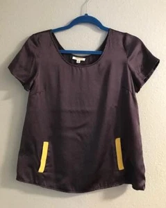 Barney's New York 100% silk top blouse deep purple w yellow S excellent! - Picture 1 of 4