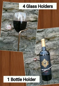 Pali da esterno Deluxe, 4 bicchieri da vino e portabottiglie 5 pezzi fabbro made USA - Foto 1 di 8