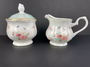 Floris Rose Butterfly Flower Royal Bone China Creamer Sugar Set New In Box - Picture 1 of 11