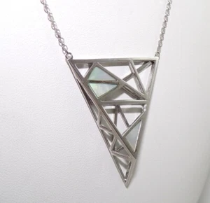 ELLE Sterling Silver Geometric Modernist MOP Pendant Necklace 34" FZZ - Picture 1 of 5
