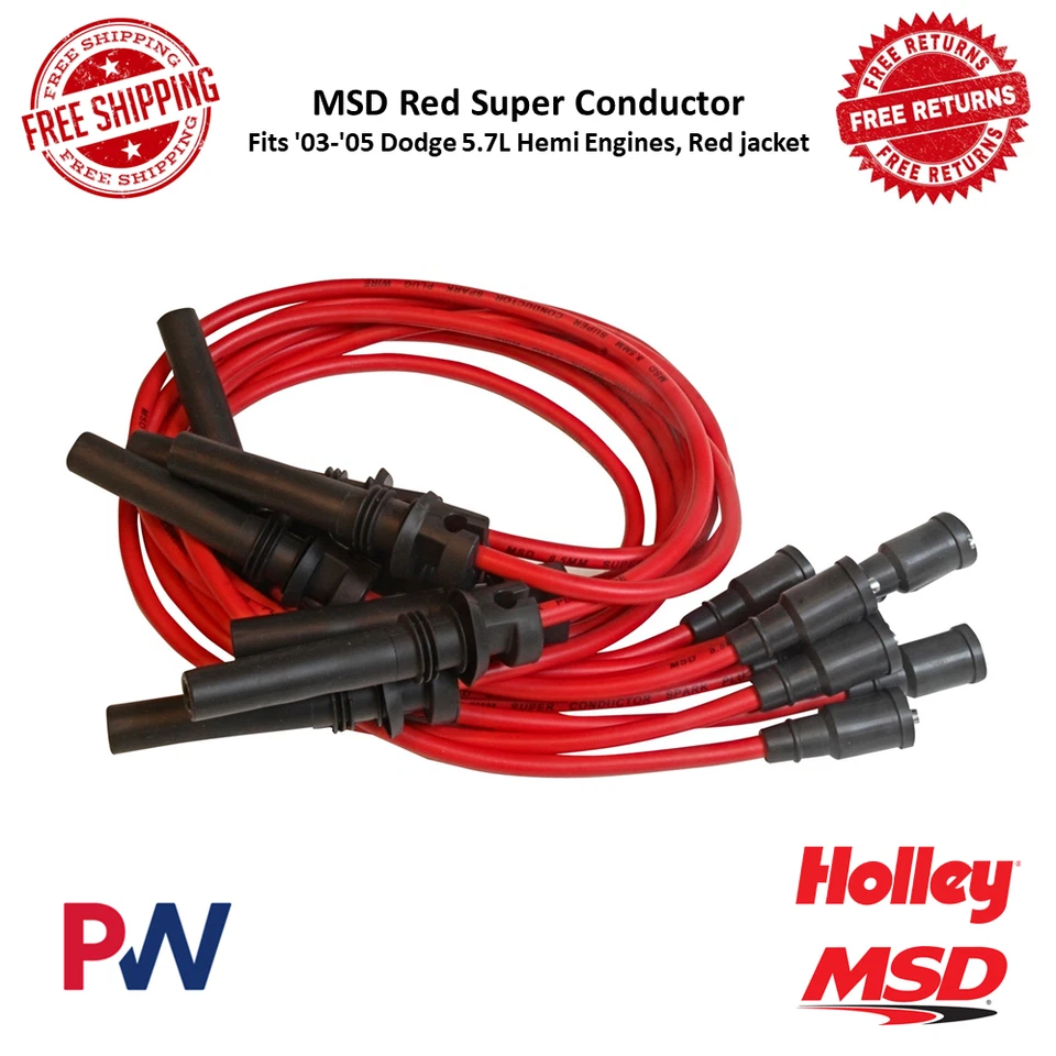 Juego de cables de bujía súper conductor MSD 8,5 mm para motores Dodge Hemi 03-05 5,7 L Foto 1 de 4