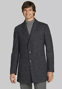 Jos. A. Bank Men's Herringbone Tweed Coat Size Large Navy Blue Wool Button Front - Picture 1 of 10