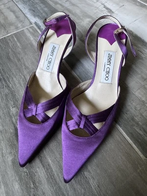 Jimmy Choo 37.5 码紫色皮革尖头露跟高跟鞋 — 第 1/4 张图片