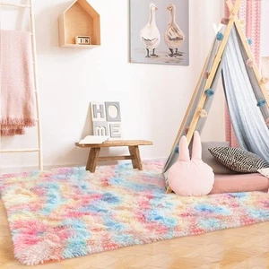 Luxury Fluffy Rainbow Area Rug for Girls Bedroom 4x6, Soft Fuzzy Kids Rugs fo... - Picture 1 of 7