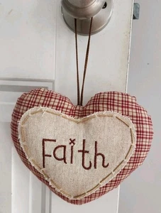 Vintage Handmade Faith Heart Shaped Pillow - Picture 1 of 2