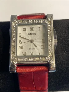 Rumors Silver Tone Tank Style Roman Numerals White Dial Watch New Battery - Picture 1 of 9