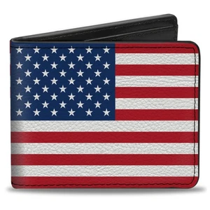 Men's Wallet, Bifold, United States Flags, Vegan Leather, 4.0" x 3.5" - Picture 1 of 8